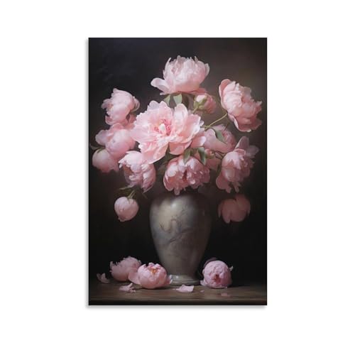 AYAROS Tischvase Blumen Kunst Poster Drucke Flasche Rosa Pfingstrose Leinwand Wanddekoration Kunstwerk für Home Office von AYAROS