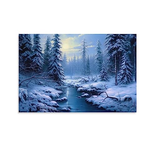 AYAROS Verschneiter Wald Kunstposter Drucke Winter Kiefer Landschaft Moderne Mode Leinwand Wanddekoration Kunstwerk für Home Office von AYAROS