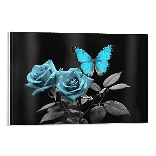 AYAROS Vintage Blaue Rose Kunstposter Drucke Schöne Natürliche Blumenpflanzen Mode Leinwand Wanddekoration Kunstwerk für Home Office von AYAROS