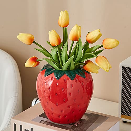 AYAROS Vintage Keramik Vase für Blumen Kreative Erdbeerförmige Blumenvase Topf Einzigartige Heimdekoration Vase Ornament für Wohnzimmer Küche Garten Dekor von AYAROS