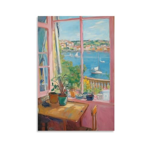 AYAROS Vintage Landschaft Malerei Poster Ozean Blick außerhalb des Fensters Leinwand Wandkunst Drucke Malerei für Haus Zimmer von AYAROS