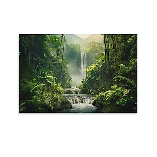 AYAROS Wasserfall Grün Wald Malerei Poster Natur Schöne Landschaft Leinwand Wandkunst Drucke Malerei für Haus Zimmer von AYAROS