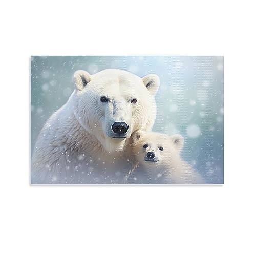 AYAROS Winter-Eisbär-Malerei-Poster, Schneebär mit seinem Kind, Leinwand-Kunstdrucke, Malerei für Haus Zimmer von AYAROS