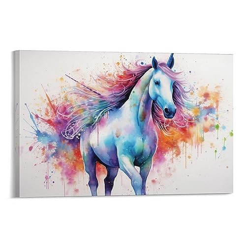 Aquarell Einhorn Wandkunst Leinwand Poster Abstrakte Fantasie Tier Wanddekoration Poster Schlafsaal Dekor Malerei Kunst von AYAROS