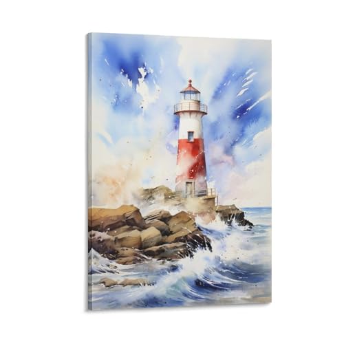 Aquarell Leuchtturm Wandkunst Leinwand Poster Abstrakt Retro Nautische Ozean Wanddekoration Poster Schlafsaal Dekor Malerei Kunst von AYAROS