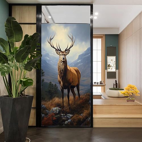 Asiatische Hirsch-Fenster-Sichtschutzfolie, Berge, Naturlandschaften, Wildtiere, Buntglas-Fensterabdeckungen, statisch haftende Fensterfolie für Zuhause, Büro, Geschäfte, 45 x 50 cm Asiatische Hirsch-Fenster-Sichtschutzfolie, Berge, Naturlandschaften, Wildtiere, Buntglas-Fensterabdeckungen, statisch haftende Fensterfolie für Zuhause, Büro, Geschäfte, 45 x 50 cm von AYAROS