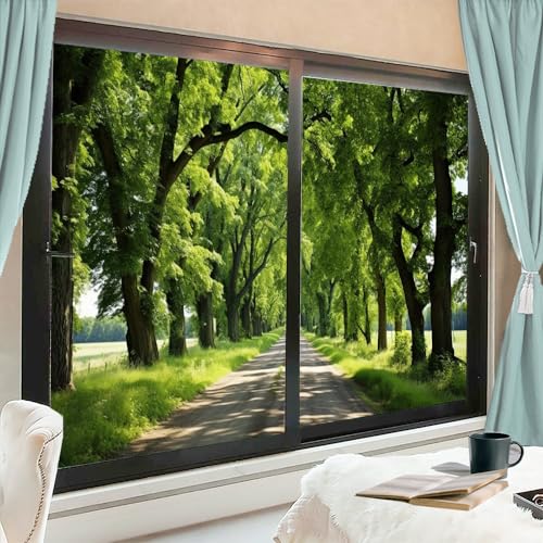 Beautiful Forest Stained Glass Window Film Nature Scene Modern Abstract Style Privacy Window Film Non-Adhesive Glass Film Decorative Static Cling Film for Home Office 90x140cm x2Pcs von AYAROS
