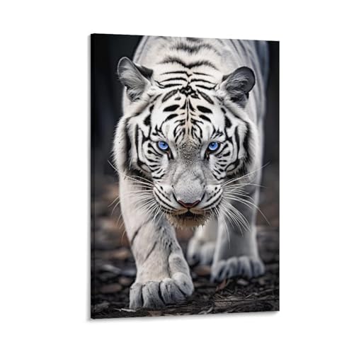 Blaue Augen Tiger Malerei Poster Weiß Schwarz Streifen Natürliche Tier Leinwand Wandkunst Drucke Malerei für Haus Zimmer von AYAROS