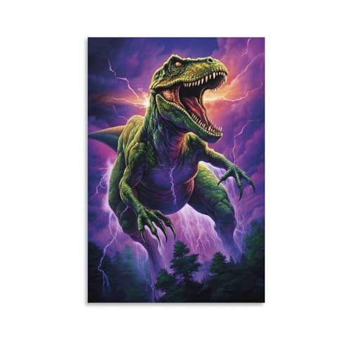 Blitz Dinosaurier Malerei Poster Grün Abstrakt Tier Leinwand Wandkunst Drucke Malerei für Haus Zimmer von AYAROS