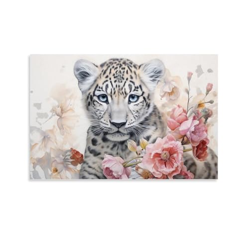 Blumen-Leopard-Kunst-Posterdrucke, Aquarell, Retro-Tier-Mode, Leinwand, Wanddekoration, Kunstwerk für Home Office von AYAROS