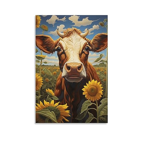 Coole Kuh Kunst Poster Drucke Landschaft Blumen Sonnenschein Sonnenblume Tier Mode Leinwand Wanddekoration Kunstwerk für Home Office von AYAROS