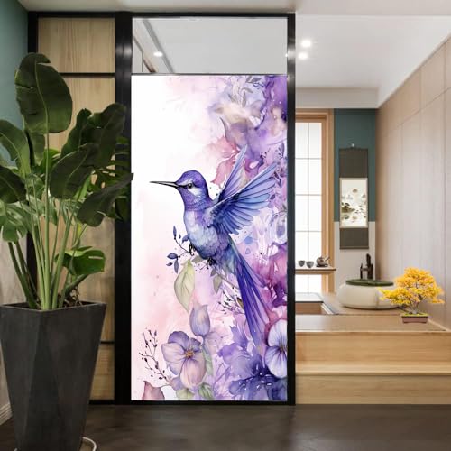 Elegante Kolibri-Buntglas-Fensterfolie, schöne Blume, Vogel, Tier, Sichtschutz, Fensterfolie, Glastürabdeckung, nicht klebende Fensteraufkleber für Badezimmer, Küche, 70 x 120 cm (B x L) von AYAROS