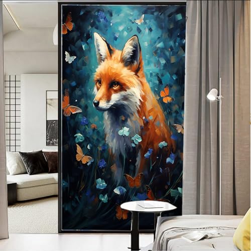 Fensterfolie, Motiv: Schmetterling, gelber Fuchs, Aquarell, abstraktes buntes Tier, Buntglas-Fensterfolie, Sonnenblockierung, Wärmeregulierung, dekorative Fensterabdeckung für Zuhause, Büro, 60 x 80 von AYAROS