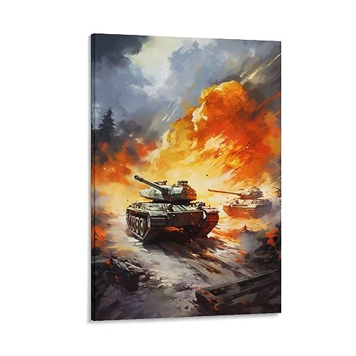 Flammende Panzer Wandkunst Leinwand Poster Kriegsbomben Mittelalterlicher Stil Wanddekoration Poster Schlafsaal Dekor Malerei Kunst von AYAROS