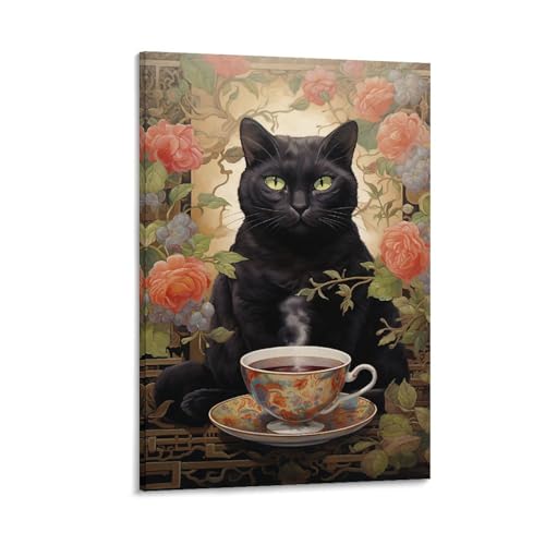 Floral Cat Canvas Wall Art for Bedroom Rose Plant Black Animal Coffee Classic Wall Decor Poster for Room Aesthetic Floral Cat Canvas Wall Art for Bedroom Rose Plant Black Animal Coffee Classic Wall Decor Poster for Room Aesthetic von AYAROS