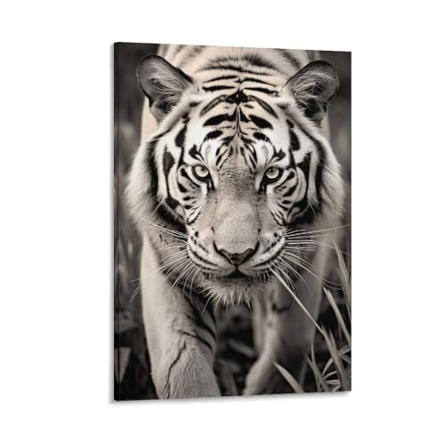 Großer Tiger Wandkunst Leinwand Poster Schwarz Gestreiftes Tier Retro Wanddekoration Poster Schlafsaal Dekor Malerei Kunst von AYAROS