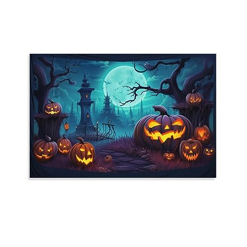 Halloween-Horror-Leinwandkunst für Schlafzimmer, Vintage, unheimlich, gruselig, Kürbis, Wanddekoration, Poster für Zimmer, ästhetisch von AYAROS