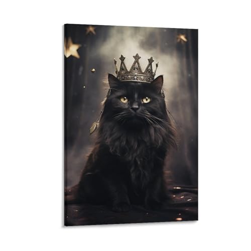 Krone Schwarze Katze Malerei Poster Schöne Krone Tier Vintage Leinwand Wandkunst Drucke Malerei für Haus Zimmer von AYAROS