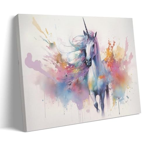 Niedliche Einhorn-Wandkunst für Wohnzimmer, abstrakt, bunt, fantastische Tiergemälde auf Leinwand, Wandkunst, Poster für Heimdekoration, Wanddekoration von AYAROS