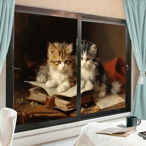 Niedliche Katze Fensterfolie Privatsphäre Modern Warm Gut Verhalten Kätzchen Buntglas Fensterfolie Sonnenblockierung Dekorative Fensterabdeckung Folie für Home Office 45 x 60 cm x2 Stück von AYAROS