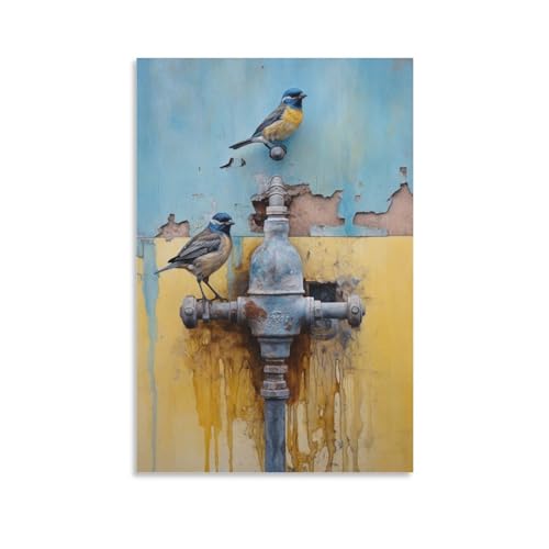 Niedliche Vögel Wandkunst Leinwand Poster Wasserhahn Tier Vintage Wanddekoration Poster Schlafsaal Dekor Malerei Kunst von AYAROS
