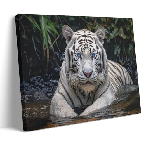 Niedlicher weißer Tiger, Wandkunst für Wohnzimmer, moderne Wildtiergemälde auf Leinwand, Wandkunst, Poster für Heimdekoration, Wanddekoration von AYAROS