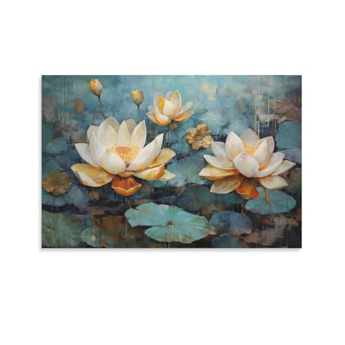 Rustikale Lotusblume Wandkunst Leinwand Poster Blühende Blumen Natur Ländliche Wanddekoration Poster Schlafsaal Dekor Malerei Kunst von AYAROS