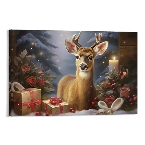 Sanfte Hirsch Wandkunst Leinwand Poster Kerzenlicht Geschenke Winter Weihnachten Stil Vintage Wanddekoration Poster Schlafsaal Dekor Malerei Kunst von AYAROS