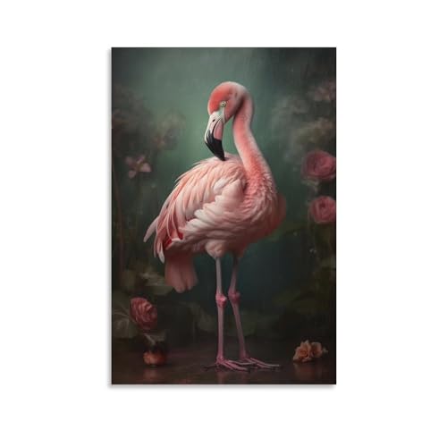 Tropisches Flamingo-Gemälde, Poster, rustikal, Retro-Blumenmuster, Tier, Leinwand-Kunstdrucke, Malerei für Haus und Zimmer von AYAROS