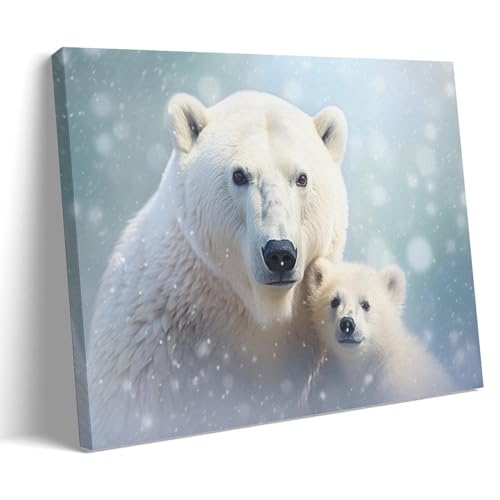Winter-Eisbär-Wandkunst für Wohnzimmer, Schneebär mit seinem Kind, Gemälde auf Leinwand, Wandkunst, Poster für Heimdekoration, Wanddekoration von AYAROS