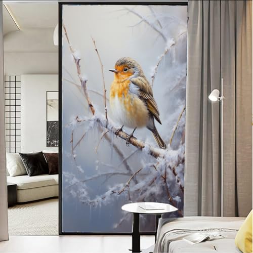 Wintervögel, Buntglas-Fensterfolie, Tiere auf Ästen, rustikale Sichtschutz, Fensterfolie, nicht klebende Glasfolie, dekorative statische Frischhaltefolie für Zuhause, Büro, 45 x 60 cm (B x L) von AYAROS