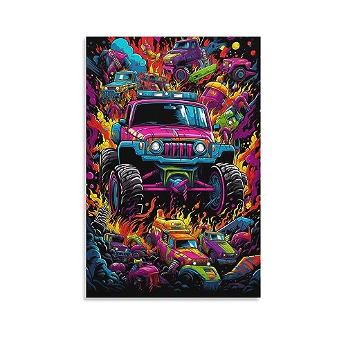 Wunderschöne LKW-Leinwandkunst für Schlafzimmer, modern, bunt, Monstertruck, Wanddekoration, Poster für Zimmer, ästhetisch von AYAROS