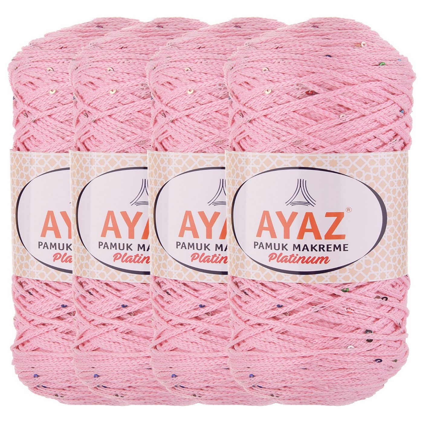 AYAZ 4 x 250g Strickgarn Pamuk Makreme Platinum Farbwahl Effektgarn, 265 m, 1229 rosa AYAZ 4 x 250g Strickgarn Pamuk Makreme Platinum Farbwahl Effektgarn, 265 m, 1229 rosa von AYAZ