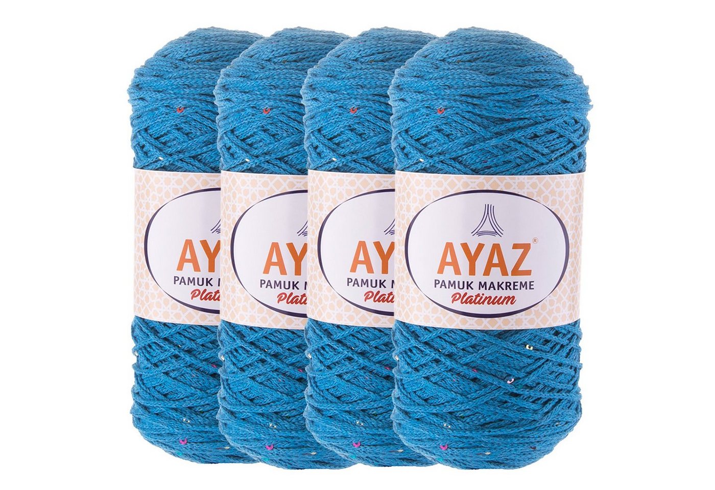 AYAZ 4 x 250g Strickgarn Pamuk Makreme Platinum Farbwahl Effektgarn, 265 m, 2256 Taubenblau AYAZ 4 x 250g Strickgarn Pamuk Makreme Platinum Farbwahl Effektgarn, 265 m, 2256 Taubenblau von AYAZ
