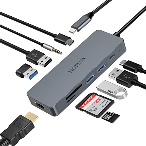 HOPDAY USB C Hub, 10 in 1 USB C Multiport Kompatibel für MacBook Pro/Air, Chromebook, Thinkpad, Laptop und mehr Type C Geräte, USB C Splitter mit PD 100W, USB 3.0, TF Kartenleser, 4K HDMI Ausgang von AYCLIF