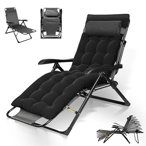 AYDFUORT Sonnenliege Klappbar, Liegestuhl Garten, Klappbare Gartenliege Verstellbar Rückenlehne, Relaxsessel Garten Mit Auflage Polster, Getränkehalter, Liegestuhl Balkon Belastbar150kg (Schwarz) von AYDFUORT