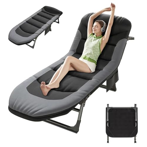 Faltbare Sonnenliege, Garten Sonnenliegen, 6-fach Verstellbares Campingbett, Klapp-Sonnenliege mit Kissen und Matratze, Angelbett Stuhl Perfekt für Camping, Indoor/Outdoor (190 x 65 x 30 cm) (1 von AYDFUORT