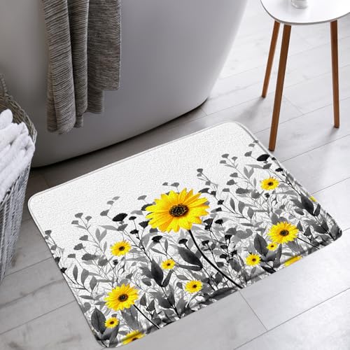AYDSMYD Badematte mit gelber Blume, rustikale Sonnenblume, botanische graue Blätter, natürlich, elegant, ästhetisch, Bauernhaus, Badezimmer, Badewanne, Bodenteppich, Fußmatte, WC-Dekoration, 45,7 x AYDSMYD Badematte mit gelber Blume, rustikale Sonnenblume, botanische graue Blätter, natürlich, elegant, ästhetisch, Bauernhaus, Badezimmer, Badewanne, Bodenteppich, Fußmatte, WC-Dekoration, 45,7 x von AYDSMYD