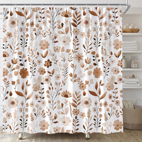 AYDSMYD Duschvorhang mit niedlichem Aquarell-Blumenmuster, bunt, hellbraun, Frühling, Sommer, Boho, Mädchen, Wildblume, flippig, modern, Heimstoff, Badezimmer-Dekor-Set mit Haken, 178 cm B x 178 cm H AYDSMYD Duschvorhang mit niedlichem Aquarell-Blumenmuster, bunt, hellbraun, Frühling, Sommer, Boho, Mädchen, Wildblume, flippig, modern, Heimstoff, Badezimmer-Dekor-Set mit Haken, 178 cm B x 178 cm H von AYDSMYD