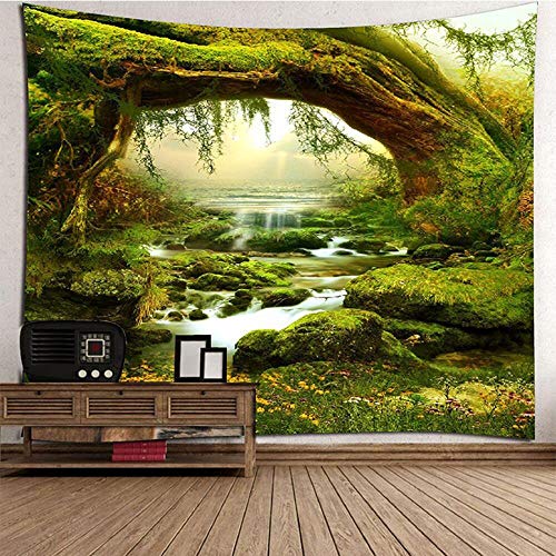 AYES Wandteppich PsychedelicTapisserie Wald Helle Sonnenlicht Wandbehang Landschaft Bohemian Dschungel Wandkunst Dekore (2000x1800mm) von AYES