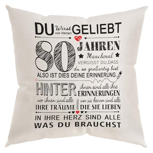AYESY Kissenbezug, Geschenke Geburtstag für 80 Jahre alt Frauen Männer 45 × 45 cm Quadratische Kissen Taille Kissenbezug, Deko Geschenke für Oma Opa Tante Ehefrau Ehemann Mama Papa Freunde (80.) von AYESY