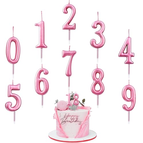 Geburtstag Zahl Kerzen,10 Stück Kuchenkerzen,Nummer 0 bis 9,Cake Topper Dekoration für Geburtstagsfeier (Rose Rot) von AYEUPZ