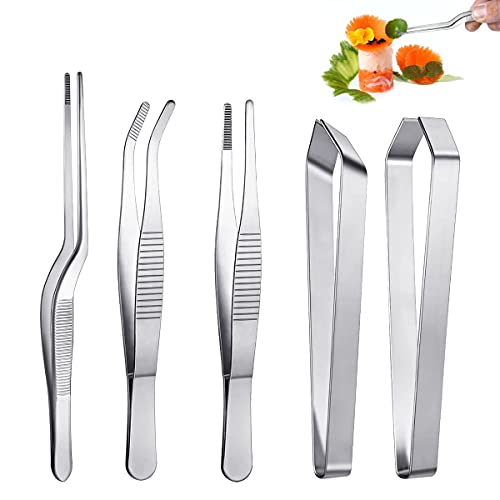 Küchenpinzette Set aus Edelstahl,Koch pinzetten Set, 2 Stücke Slant Pinzetten Zange,3 Stücke Präzisionszange,für Kochen, Reparieren, Basteln, Beauty von AYEUPZ