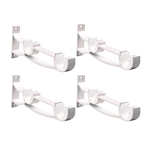 4 Stück Doppelte Gardinenstange Halterung Aluminium Robust Vorhangstangenhalter Wandhalterung Vorhanghaken mit Schrauben für Gardinen Kleiderstange Duschstange von AYGCI