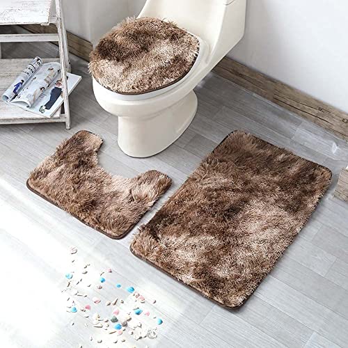 AYGCI Badteppich Set 3 Teiliges, rutschfeste Badematte, Flauschig Contour Badteppich, Toilettensitzbezug U-förmiger Konturteppich und Toilettendeckel von AYGCI