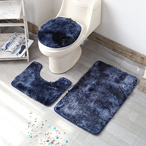 AYGCI Badteppich Set 3 Teiliges, rutschfeste Badematte, Flauschig Contour Badteppich, Toilettensitzbezug U-förmiger Konturteppich und Toilettendeckel von AYGCI