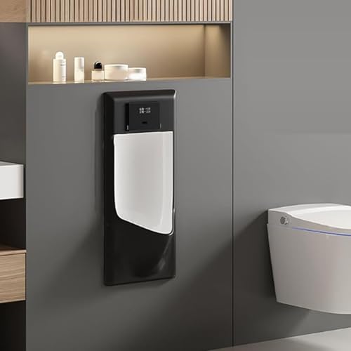 AYHARYLH Automatisches Sensor-Urinal Für Männer,Urinal Muraux Pour Hommes, Spritzwassergeschütztes Urinals Pour Salle De Bain, Garage Pour Adultes(Nero,33x70x3cm/13x27.5x1.2in) von AYHARYLH