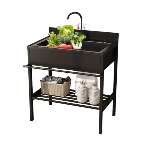 AYHARYLH Freistehende Spüle Mit Unterschrank & Armatur | Mobiles Edelstahl Spülbecken 1 Becken, Inkl. Ablauf, Für Küche, Camping, Garten, Restaurant, Gewerbe & Indoor(90 * 45 * 84cm) von AYHARYLH