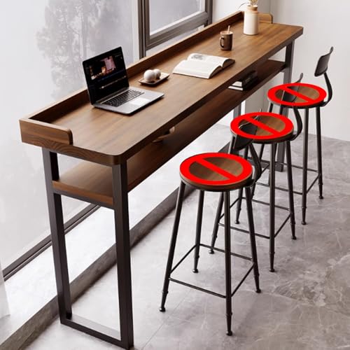 AYHARYLH Schmaler Bartisch aus Massivholz | Industrieller Esstisch In Thekenhöhe mit Metallbeinen für Küche, Frühstück und Kleine Räume | Keine Hocker Enthalten(L100*W40*H105cm) von AYHARYLH
