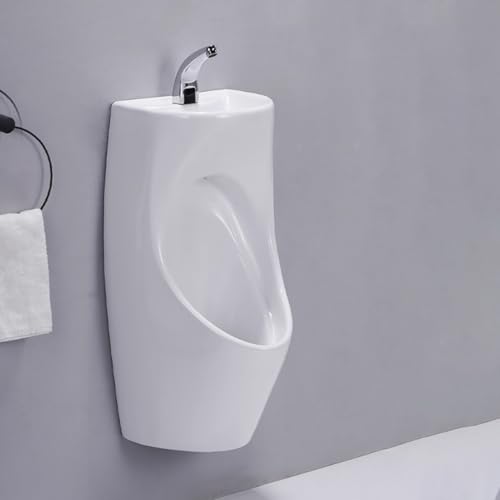 AYHARYLH Urinale Kuchen Für Männer Badezimmer, Mit Waschbecken Und Ausziehbarem Wasserhahn, Auslaufsicheres, Wandmontiertes Urinal(Wit) von AYHARYLH